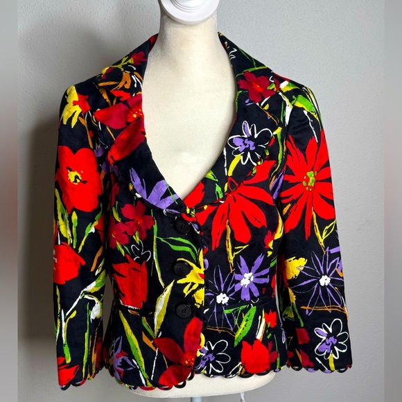 Carlisle Black Floral Blazer, Short Scalloped Hem - Picture 1 of 8